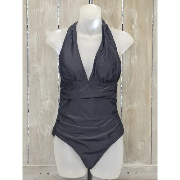 NWT Cupshe Pool Party Shirred Front Black One Piece SwimsuitSize Medium - Picture 3 of 10